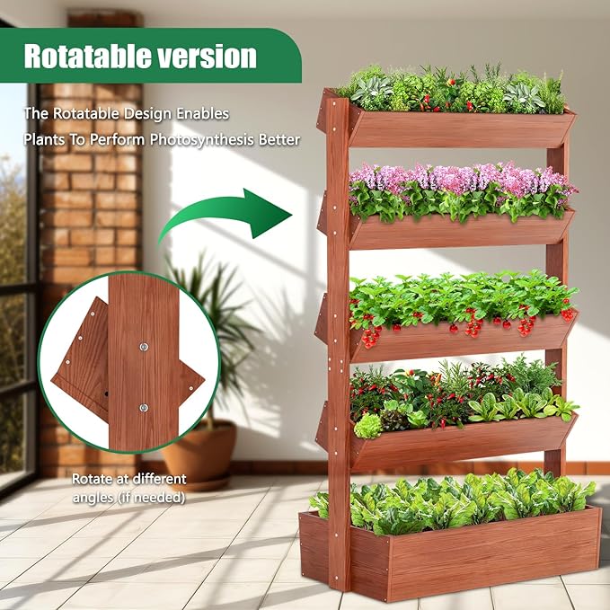 SUNYRISY 5 Tiers Vertical Wooden Raised Garden Bed Outdoor, Freestanding Garden - Image 2