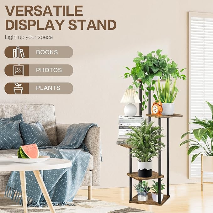 5 Tier Plant Stand Indoor, Thickened Metal Wood Corner Plant Shelf Stands - Image 7