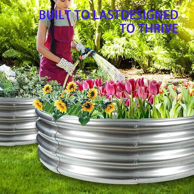 Durable Round Galvanized Steel Raised Garden Bed - Image 6