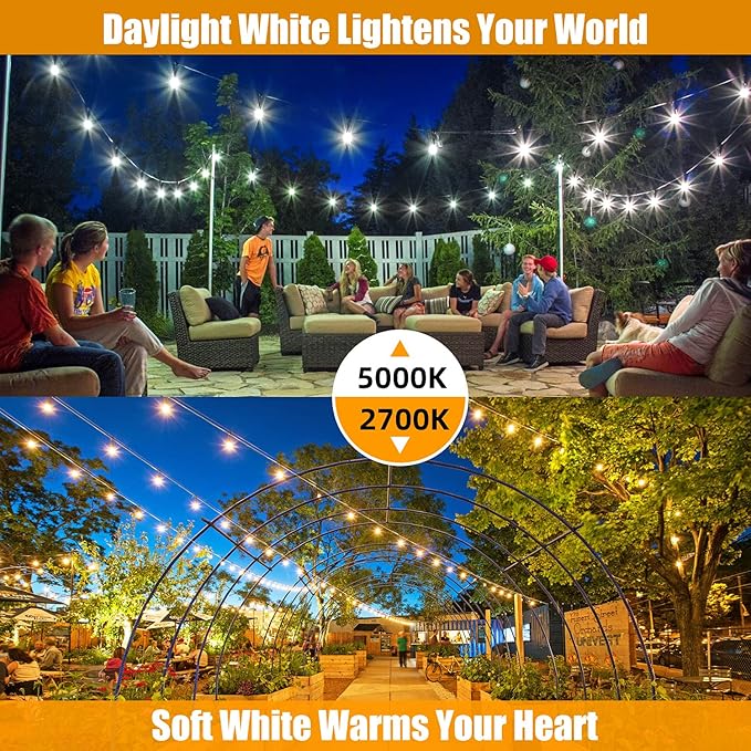 96FT Outdoor String Lights, Commercial Grade Heavy Duty White Wire Patio Light - Image 5