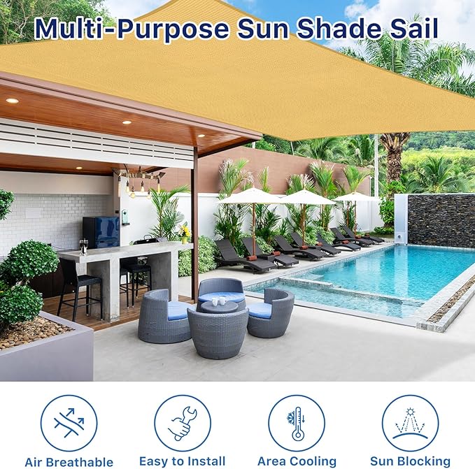 12'x16' Sun Shade Sail, UV Protection Outdoor Shade, Curved Tear Resistant - Image 6