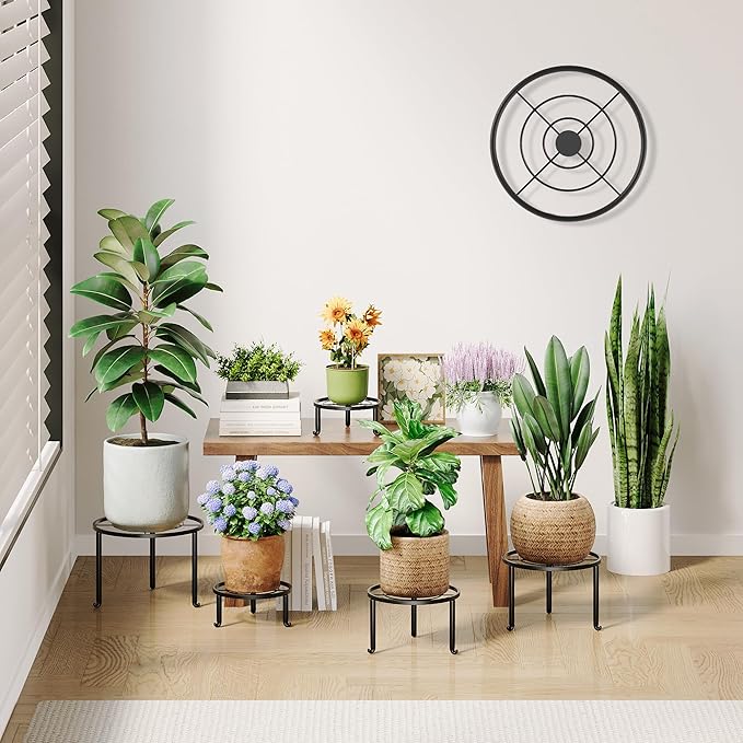 5 Pack Metal Plant Stand Indoor Outdoor Heavy Duty Rustproof Iron Flower Pot - Image 2