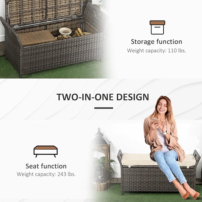 Outsunny 29 Gallon Patio Wicker Storage Bench, Outdoor PE Rattan Patio Furniture - Image 7