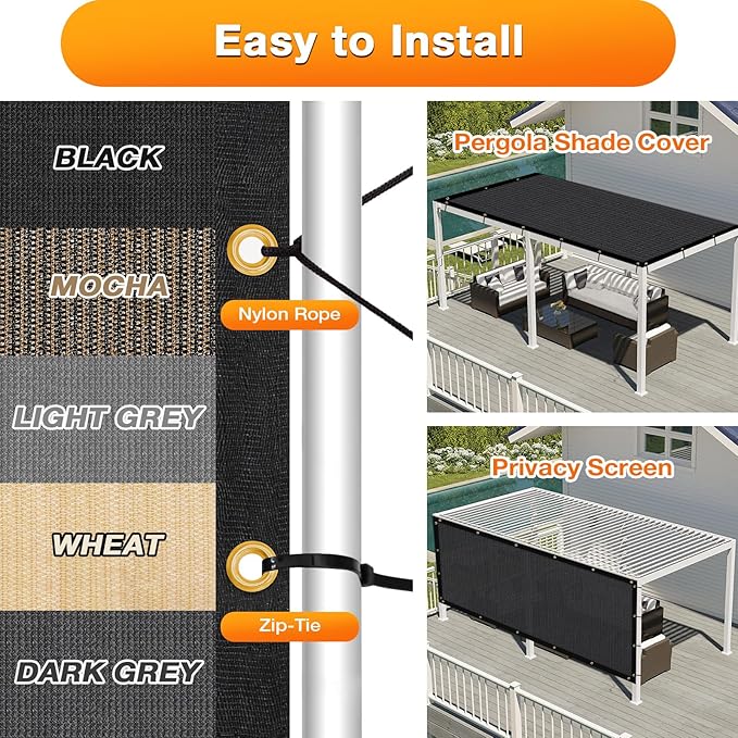Artpuch Outdoor Pergola Shade Cover 13x13 FT Sun Shade Cloth - Image 5