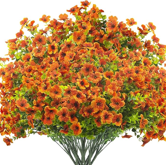 Artificial Fake Flowers for Outdoor Spring Decoration, 16 Bundles Faux Silk by Grunyia
