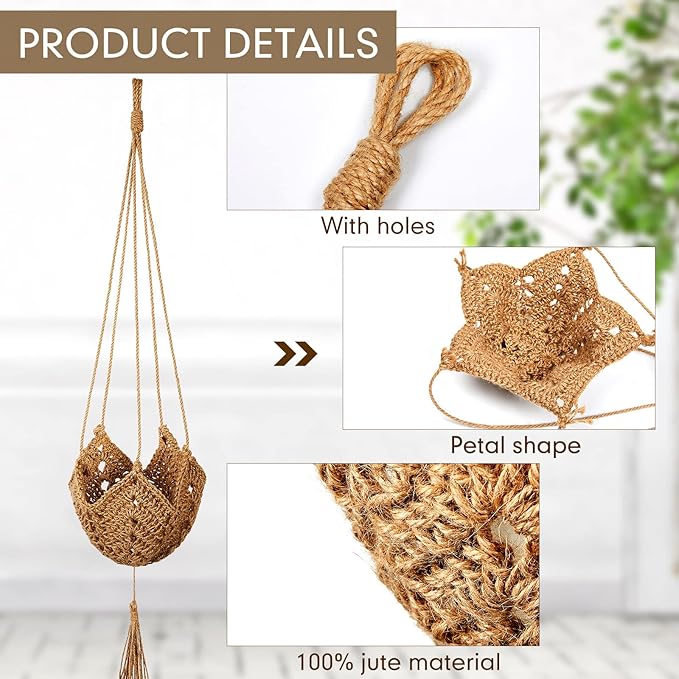 Shappy 2 Pack Jute Crochet Long Plant Hanger - Image 3