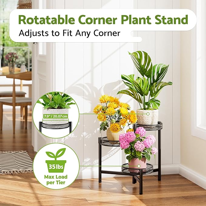 3 Tier Metal Plant Stand Indoor Outdoor, Corner Tall Plant Shelf - Image 2