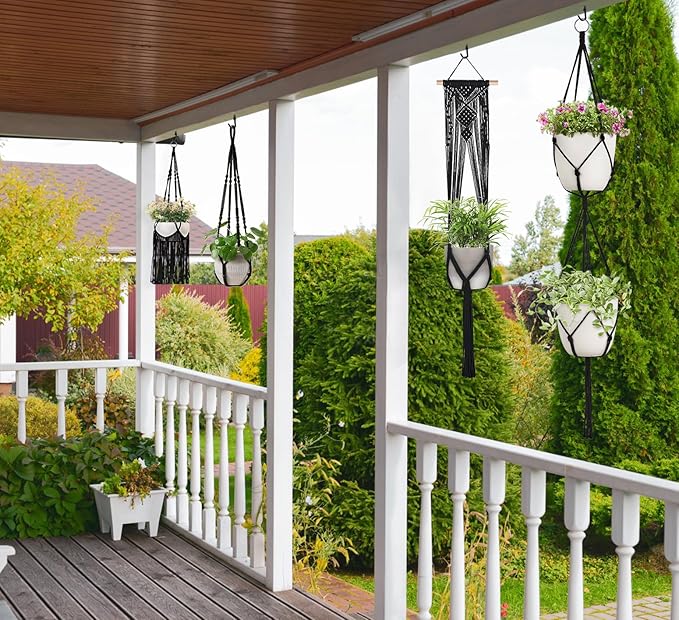 Mkono Macrame Plant Hangers, 5 Pack Different Tiers Indoor Hanging Planters - Image 5