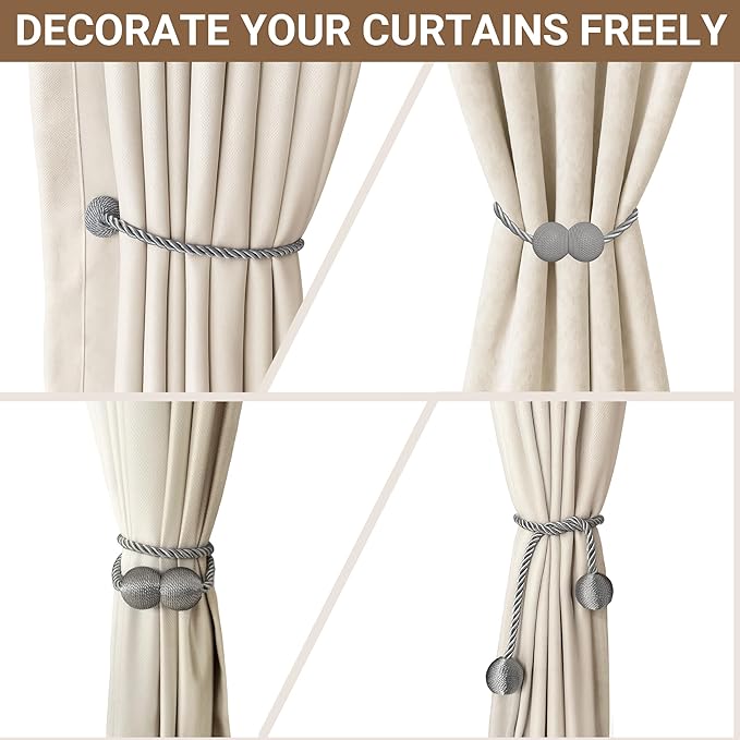 Hion Magnetic Curtain Tiebacks Grey 2pcs, Curtain Tiebacks Buckles Holdbacks - Image 7