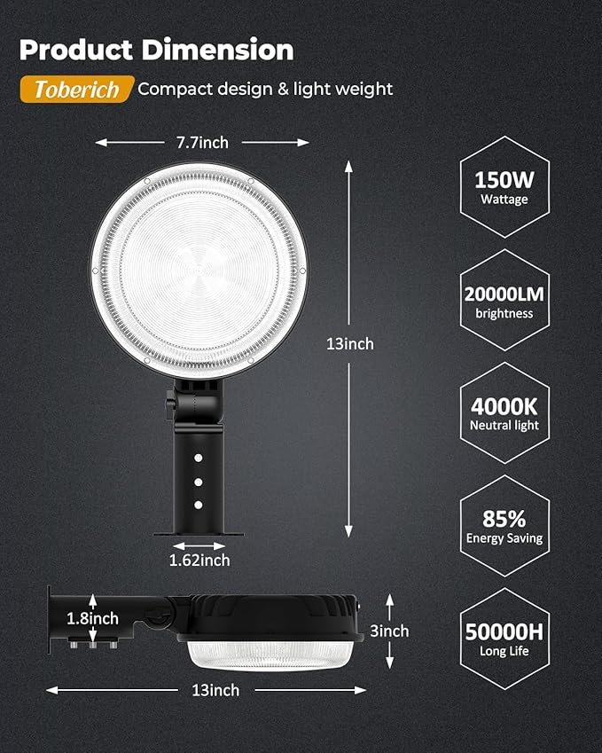 LED Barn Light, 150W 20000LM Yard Area Lights Dusk to Dawn Outdoor Lighting - Image 6