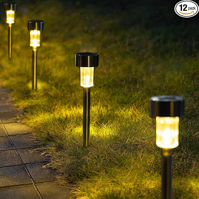 GIGALUMI Solar Pathway Lights, Stainless Steel IP44 Waterproof Auto On/Off by GIGALUMI