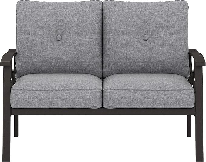RoyalCraft Patio Loveseat, All-Weather Outdoor 2 Seats Sofa Couch, Khaki Metal - Image 7