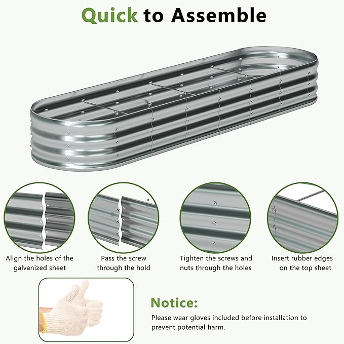 8x2x1ft Galvanized Oval Raised Garden Bed, Outdoor Planter Box Metal Patio Kit - Image 4