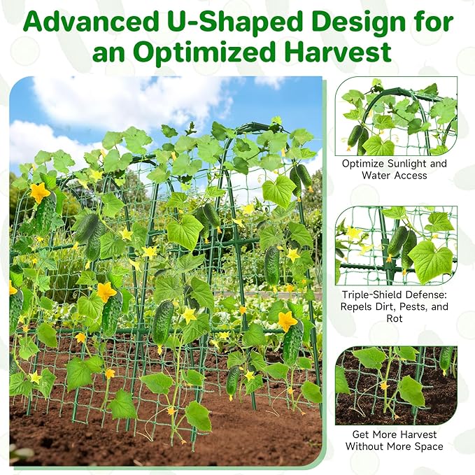 Cucumber Trellis for Raised Bed, U-Shape Garden Trellis for Climbing Plants - Image 2