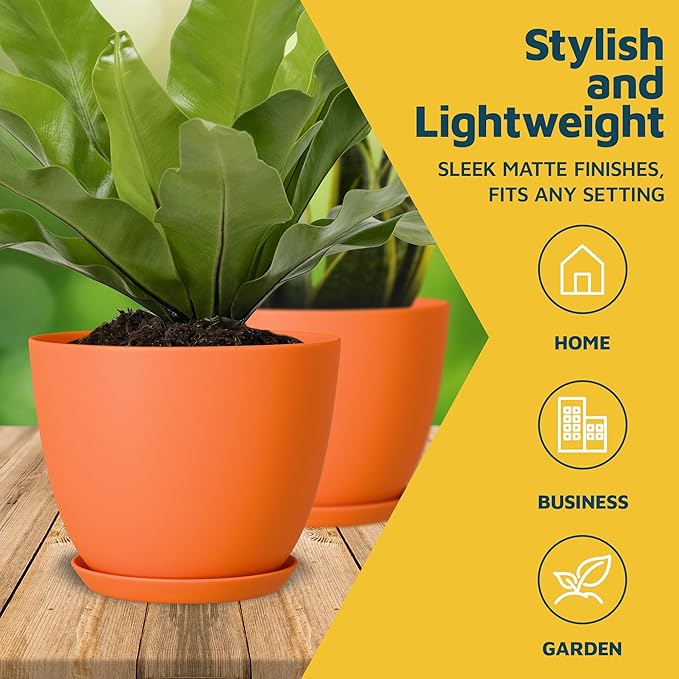 Yellow Plant Pots with Drainage Holes & Saucers 15 Pack, Indoor & Outdoor - Image 3