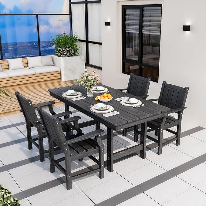 Pamapic 5-Piece Outdoor Dining Set, HDPE Outdoor Rectangular Table and 4 Chairs - Image 7