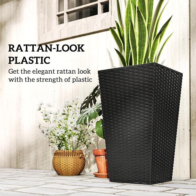 Outsunny Tall Planters for Outdoor Plants Set of 3, 24 in Taper Planters - Image 6