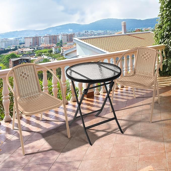 VINGLI PE Rattan Outdoor Dining Chairs Set of 2, Plastic Stackable Patio Chairs - Image 2
