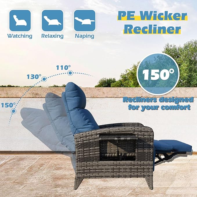 Outdoor Recliner Chairs Set of 2, Reclining Patio Chairs - Image 3