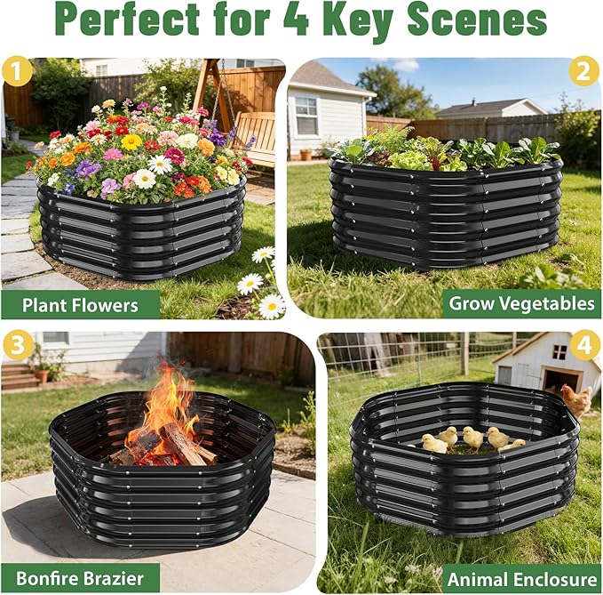 Hexagon Raised Garden Bed, 48 Inch Diagonal & 16.5 Inch Tall, Galvanized Steel - Image 7