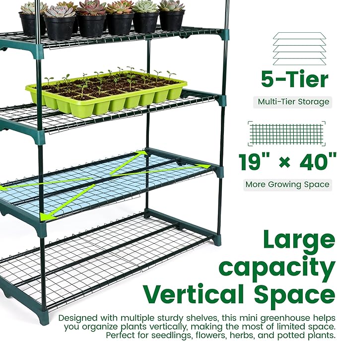 Worth Garden 50% Extra Wide Mini Greenhouse 5 Tier Portable Plant Green House - Image 3