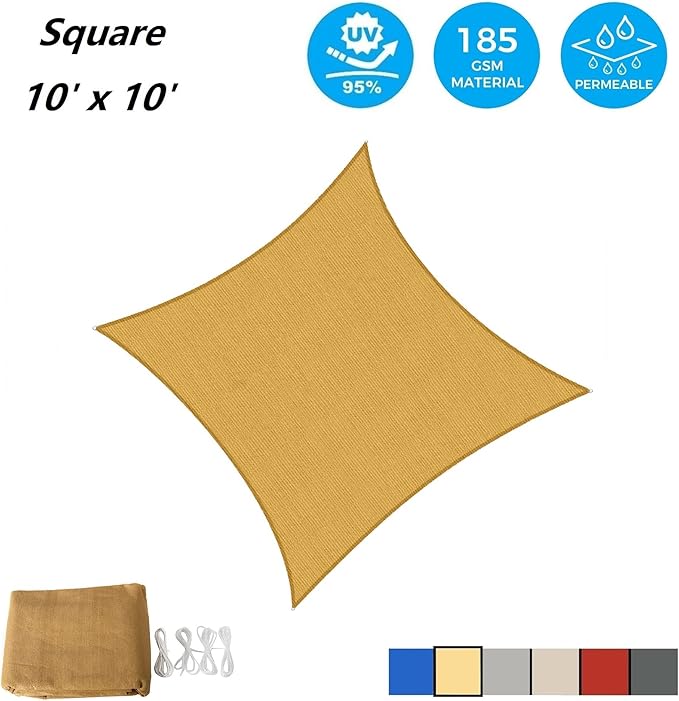 AsterOutdoor Sun Shade Sail Rectangle 10' x 10' UV Block Canopy - Image 2