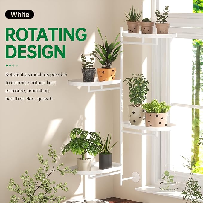 Rotating Window Shelves for Multiple Plants Indoor, 4-tier Metal Corner White - Image 6