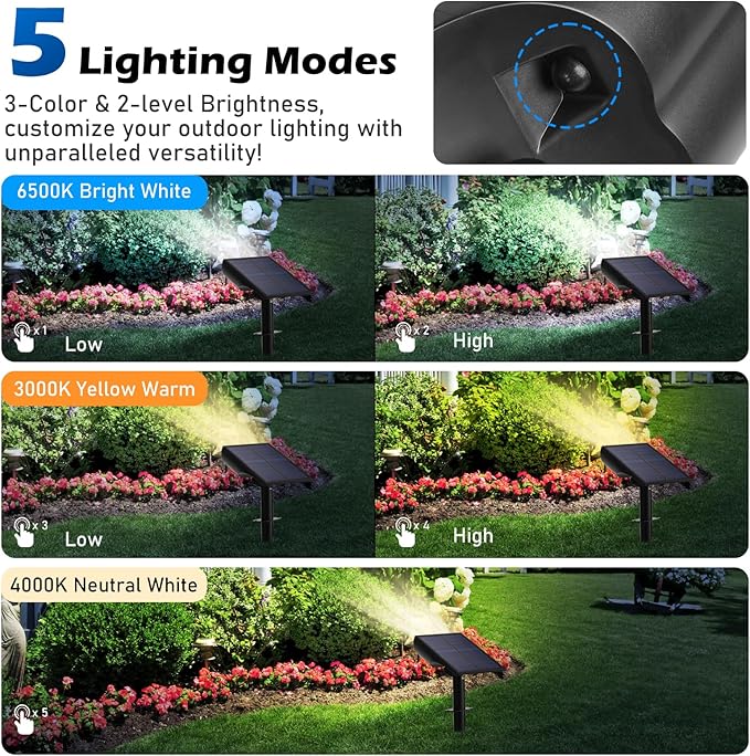 TOBUSA Solar Spot Lights Outdoor 5 Modes, 44LEDs Bright Landscape Spotlights - Image 4