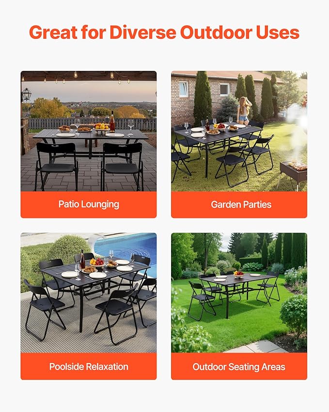 VEVOR Outdoor Patio Dining Table, 59 inch Long Rectangular Metal Steel Slat - Image 7