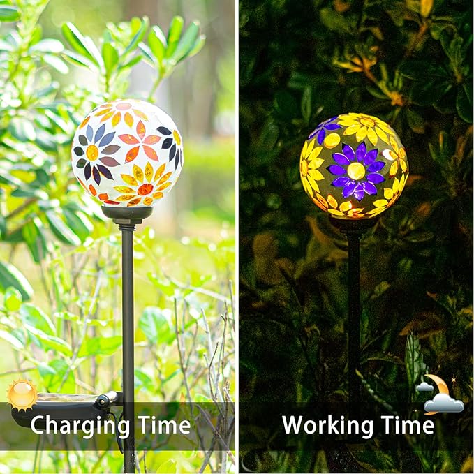 VCUTEKA Solar Garden Lights, Mosaic Solar Lights Outdoor Decor Pathway Light - Image 3