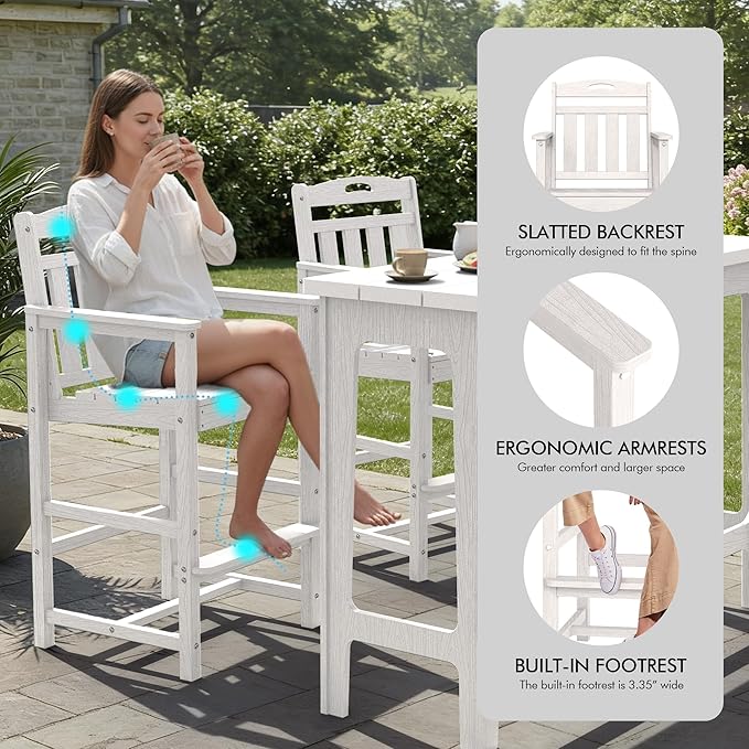 Ciokea Outdoor Bar Height Table Set of 5, Heavy-Duty All-Weather HDPE Patio Bar - Image 6