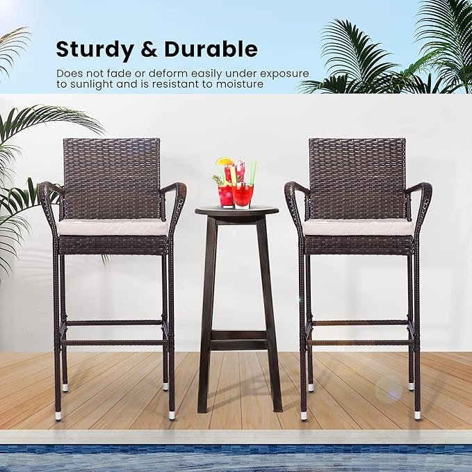 VIVOHOME 4 Packs Outdoor Wicker Barstool Patio Rattan Furniture - Image 5