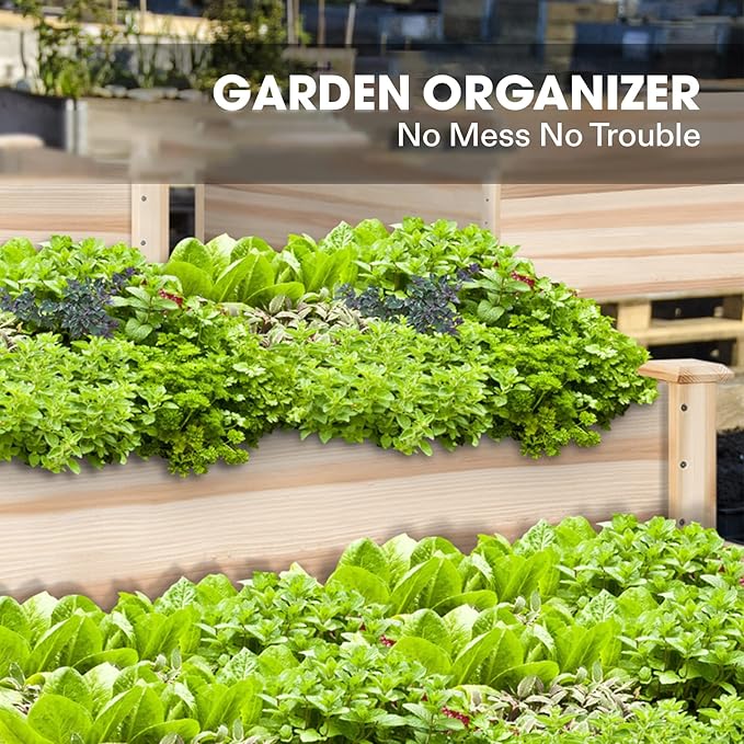 VIVOSUN 3-Tier Wooden Raised Garden Bed, Outdoor Wood Planter Kit - Image 2