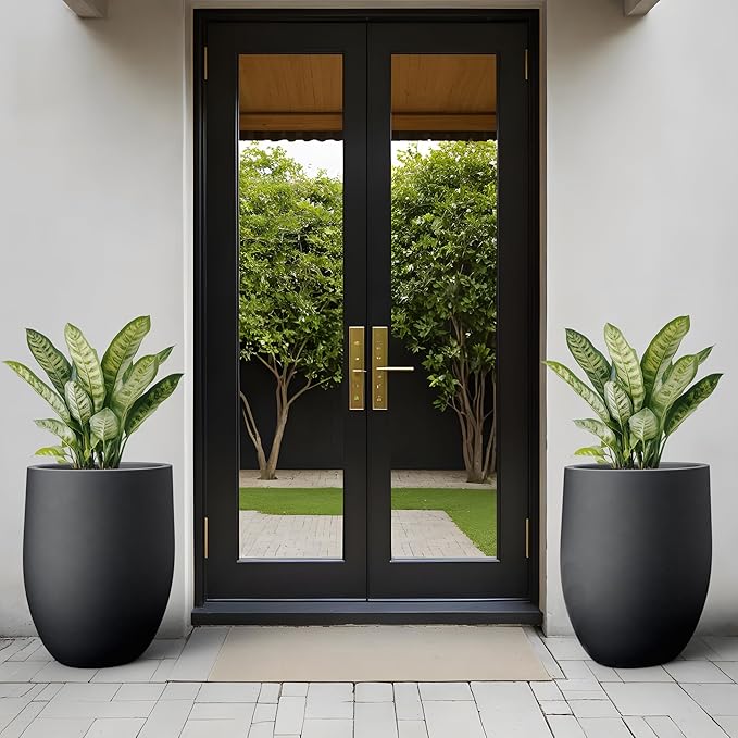 Kante Tall Concrete Planter, 21.7-Inch Height Black Large Indoor Outdoor Plant - Image 3