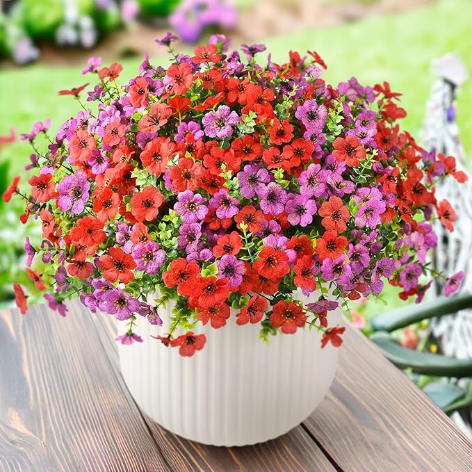 Artificial Flowers Faux Plants Outdoor Fake Flowers Spring Decor, 12 Bundles by ZFProcessArtificialFlowers