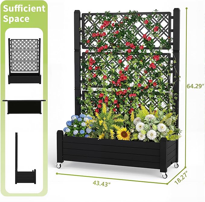 Raised Garden Bed with Trellis, 21 Gallon Self Watering Planter Box with - Image 2
