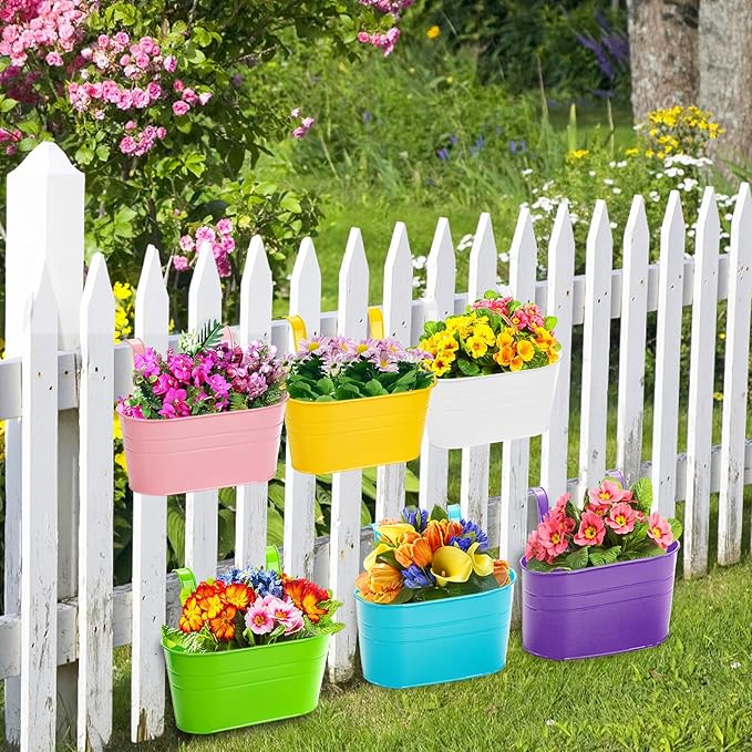 Foraineam 6 Pack Hanging Flower Pots, Metal Iron Plant Pot Holders, Garden Pots - Image 6