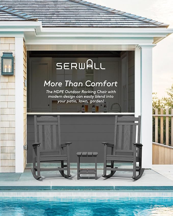 SERWALL Outdoor Rocking Chair Gray Set of 8, All Weather Patio Rocking Chair - Image 7