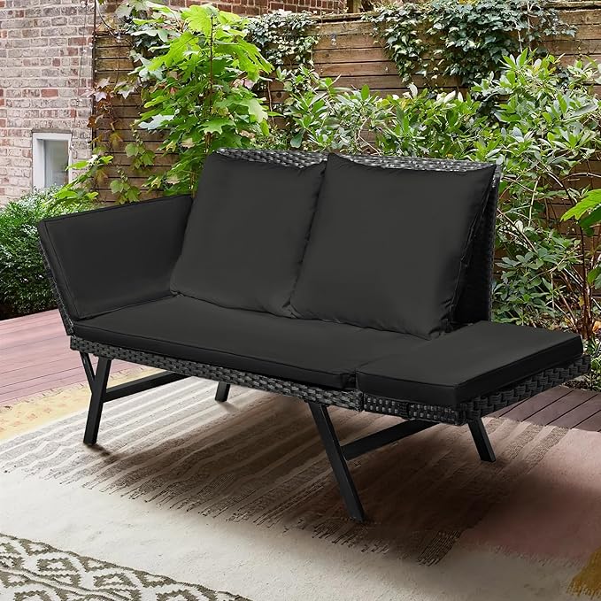 Greesum Outdoor Sofa, Woven Rattan Patio Furniture, Convertible Daybed or - Image 2