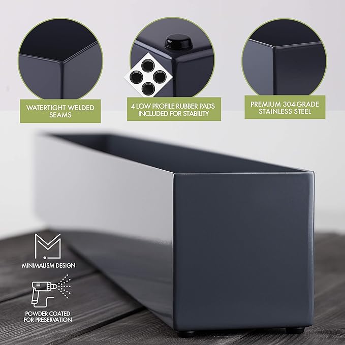 DR&Co Modern Grey Rectangle Planter Box, Narrow Box - Image 3