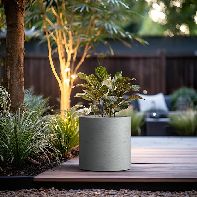 Kante 15.7" Dia Round Concrete Planter, Modern Style Large Cylindrical Plant Pot - Image 4