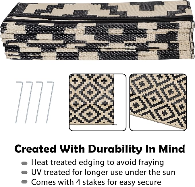 SAND MINE Waterproof Outdoor Rug 9x18 ft, Plastic Reversible Rug, Modern Area - Image 3