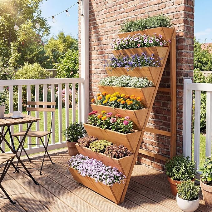 Giantex 8-Tier Wooden Vertical Raised Garden Bed Set of 2, Freestanding Plant - Image 5