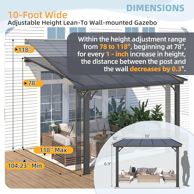 AECOJOY 10' x 10' Adjustable Height Outdoor Gazebo Pergola - Image 3