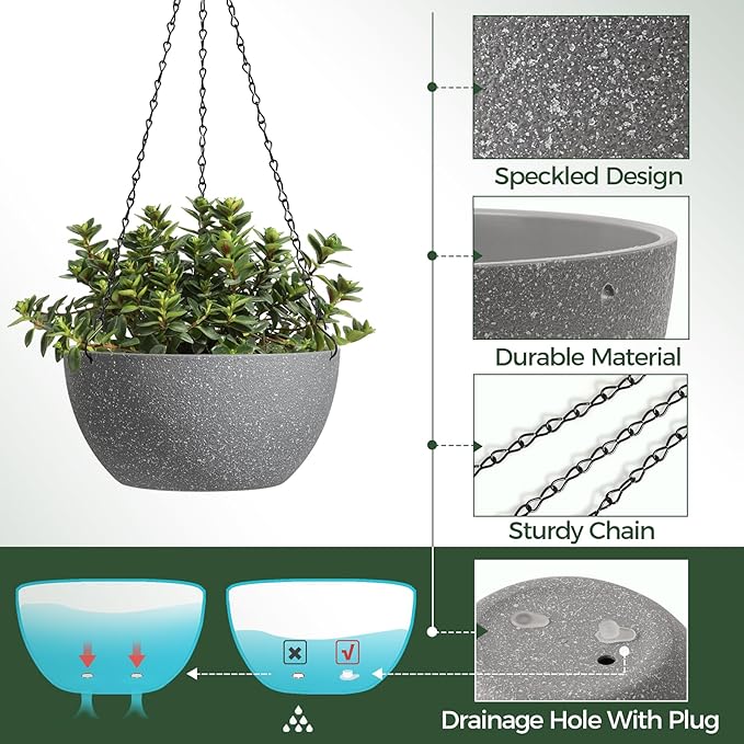 T4U Hanging Planters for Indoor Plants, 10 Inch Hanging Planter Outdoor 2 Pack - Image 6