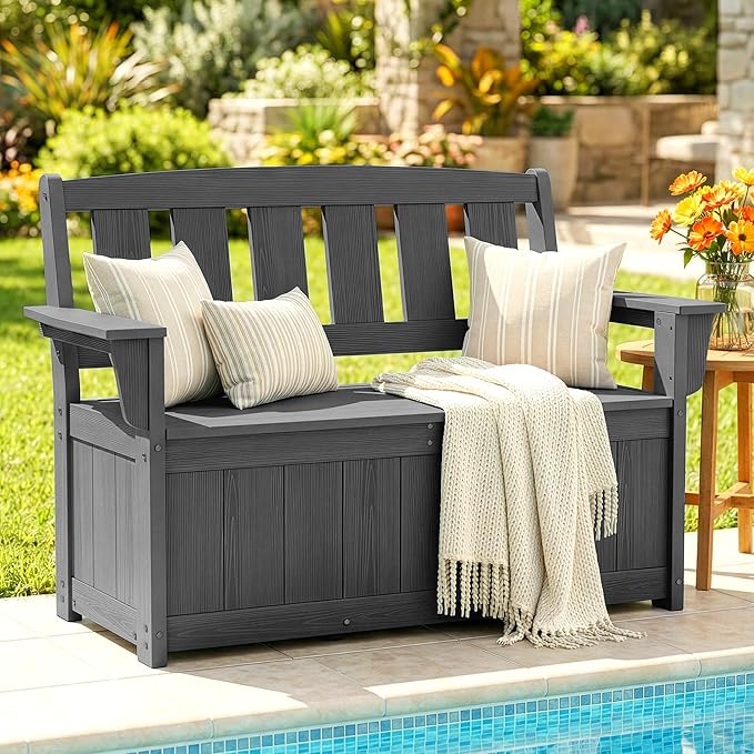 SERWALL HDPE Outdoor Storage Bench, All-Weather, UV-Resistant Deck Box - Image 2