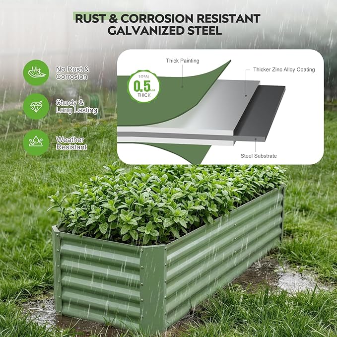 ZORMY 6×2×1.4ft Galvanized Raised Garden Bed Kit, Metal Planter Boxes Outdoor - Image 8