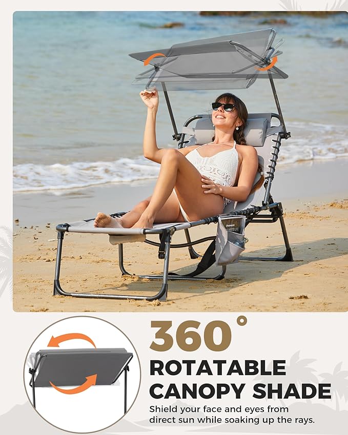 KingCamp Tanning Chair with Face Hole, Lounge Chairs Outdoor Folding Comfy - Image 4
