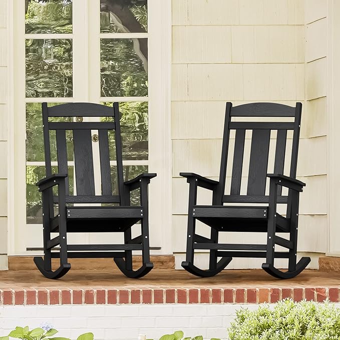 LUE BONA Outdoor Rocking Chairs Set of 2, Weather Resistant Poly Plastic Rocker - Image 3