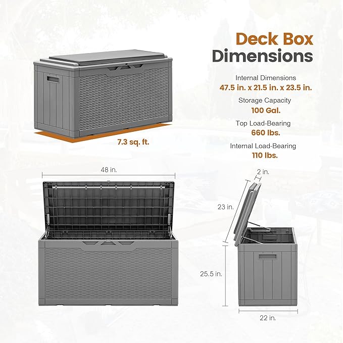Greesum 100 Gallon Resin Deck Box Large Outdoor Storage - Image 3